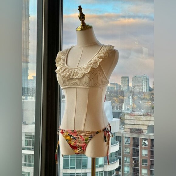 🆕 ZIMMERMANN 🧿 NWT Alight Frill Knit Scoop Bikini, Ivory Floral - Sz 3 US 8/10 - Picture 5 of 16